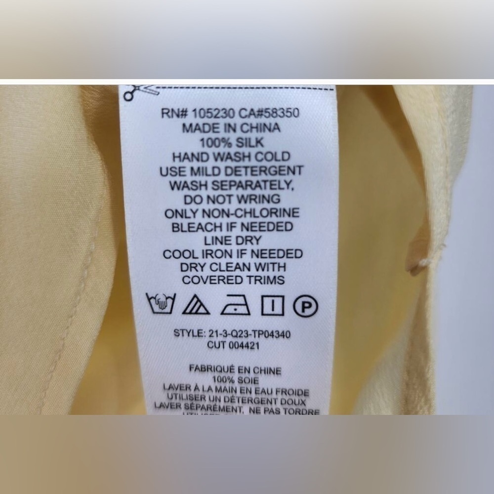 Joie Lasha Long Sleeve Custard Color 100% Silk Blouse size Large - Picture 7 of 7